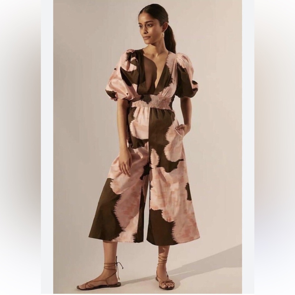 Anthropologie. Pink and Brown Women's Jumpsuit